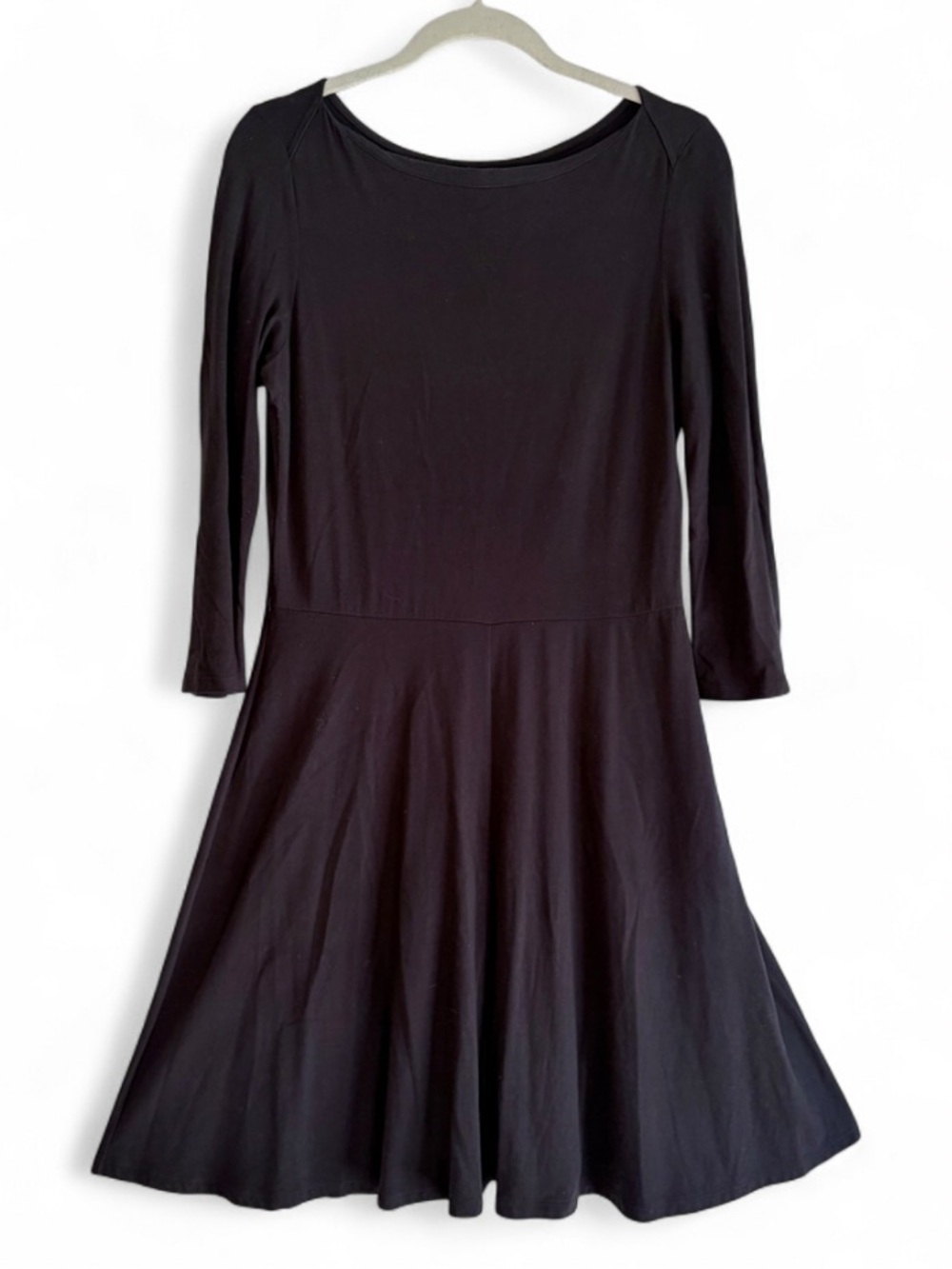 Uniqlo Black 3/4 Sleeve Boatneck A Line Knit Midi Dress Size M